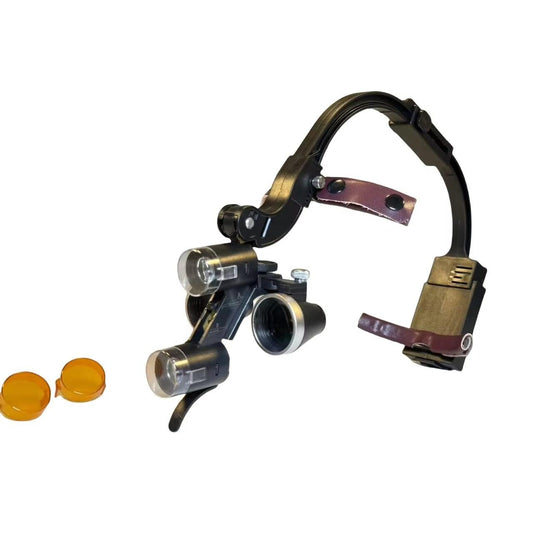 Adjustable 2.5X 3.5X Binocular Magnifier with Dust Proof Cover LED Dental Front Lighting Examination Lamp Electric Power Source