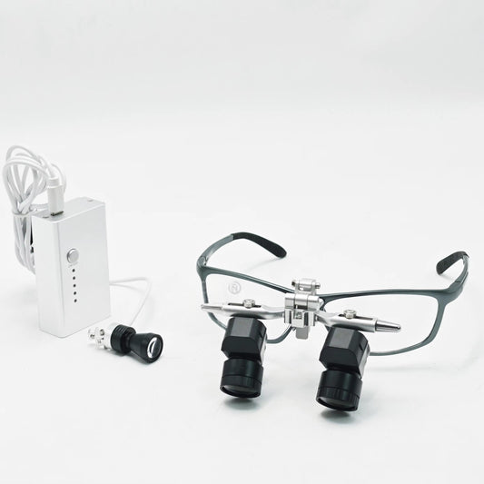 New Design 5X Dental Ergo LED Headlight Magnifier 48° Angle Pupillary Distance Adjustable Medical Oral Magnifier Electric Power