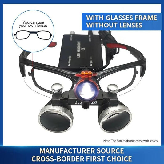 Dental 2.5X/3.5X Binocular Loupes Magnifying Glasses 5W LED Headlight Lamp Belt Clip Type Available for Myopia Glasses Wearers