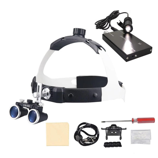 LED Headlight, Headband, Dental Binocular Loupe, Partial Brightness, Adjustable Headlight - 3.5X
