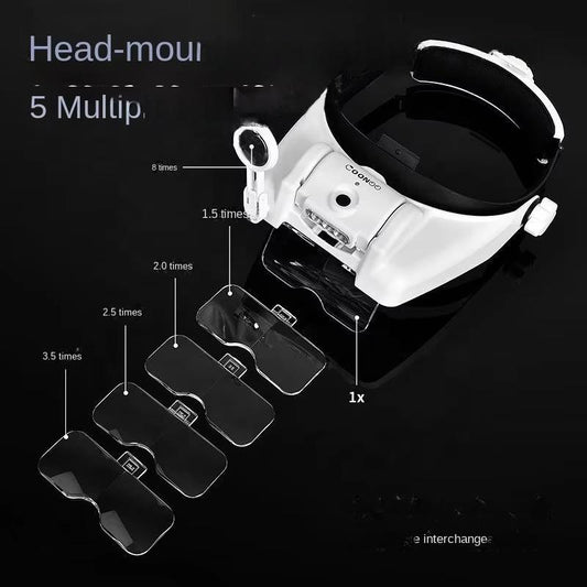 USB Rechargeable Head-mounted Glasses Type 3 LED Magnifiers 6 Times Adjustable for Beauty Surgery Reading and Maintenance