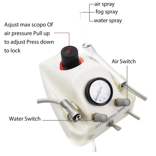 Portable High-Quality Dental Turbine Unit Work With Air Compressor 3 Way Syringe 24 Holes