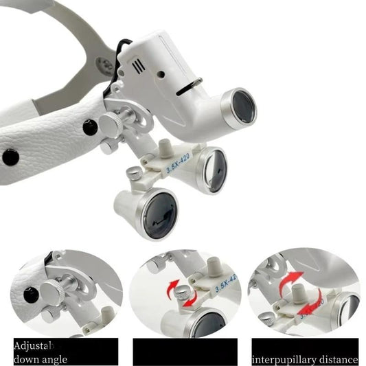 2.5/3.5X 5W Lamp Headband Ajustable Dentist Surgical Headlamp Working Distance 320mm-420mm Dental LED Headlight Binocular Loupes