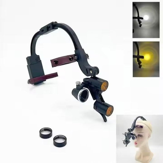 Dual LED Headlight 5W Shadowless Light 2.5X/3.5X Surgical Loupe Dental Binocular Loupe