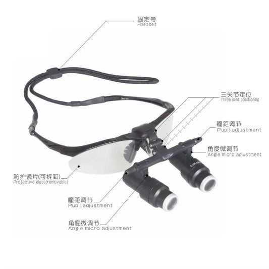 High power magnifying glass 4.0X 5.0X 6.0X dental loupes with headband and glasses frame veterinary