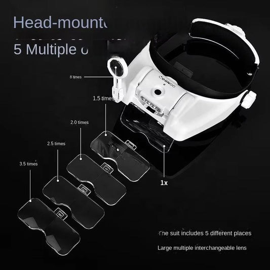 USB Rechargeable Head-mounted Glasses Type 3 LED Magnifying Glass 6 Times Adjustable Beauty Surgery Reading Maintenance