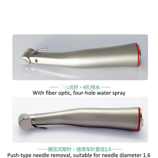 Professional Dental Contra Angle Handpiece with 1:5 Low-Speed Increase Fiber Optic LED Four-Point Water Spray